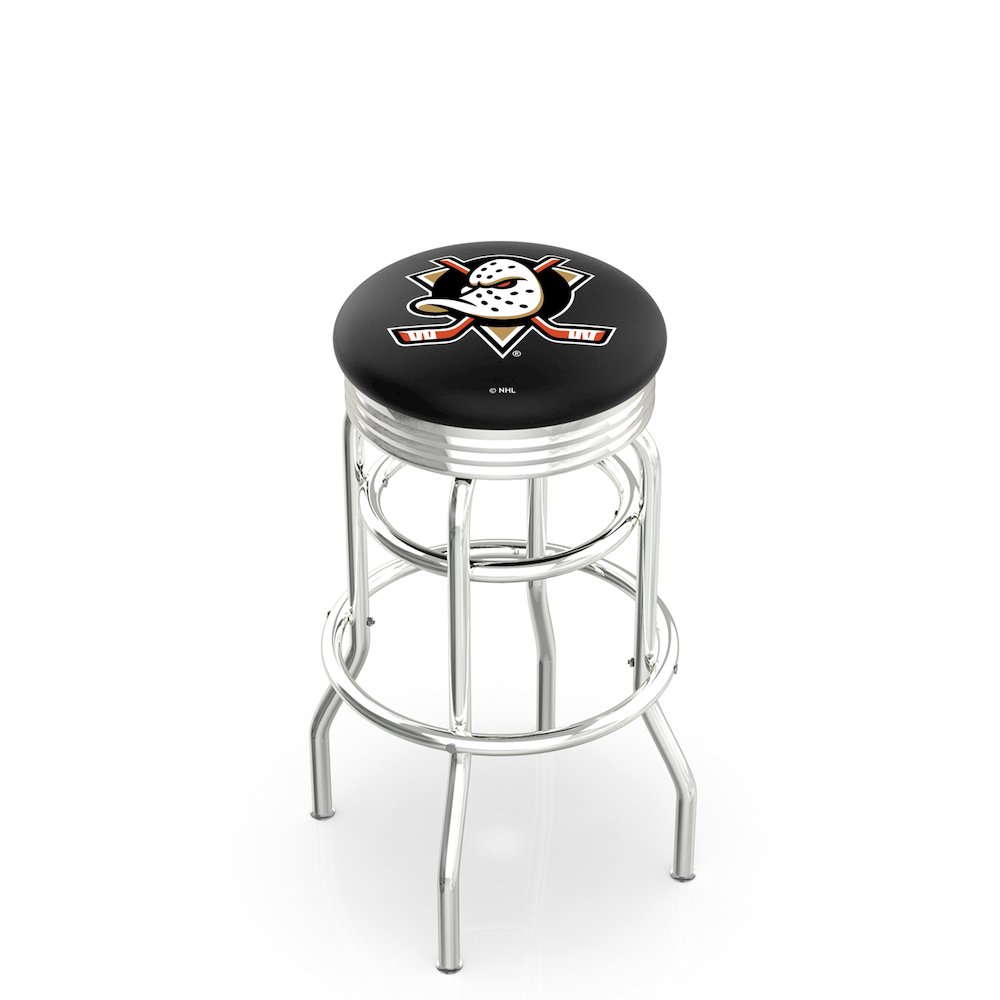 30" L7C3C - Chrome Double Ring Anaheim Ducks Swivel Bar Stool with 2.5" Ribbed Accent Ring by Holland Bar Stool Company. Picture 1