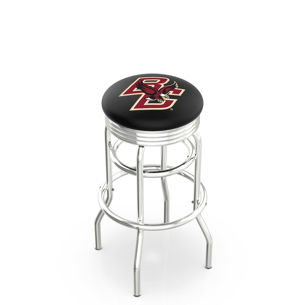 30" L7C3C - Chrome Double Ring Boston College Swivel Bar Stool with 2.5" Ribbed Accent Ring by Holland Bar Stool Company. Picture 1