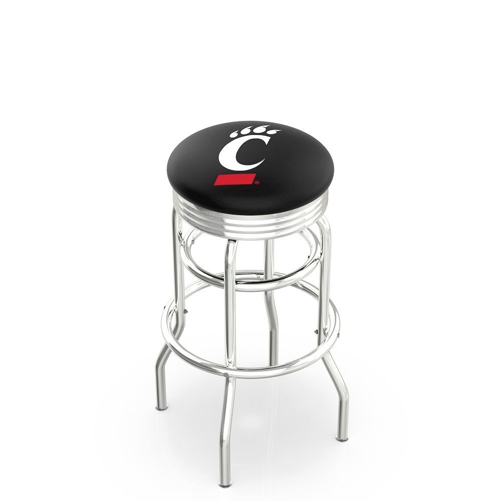 30" L7C3C - Chrome Double Ring Cincinnati Swivel Bar Stool with 2.5" Ribbed Accent Ring by Holland Bar Stool Company. Picture 1