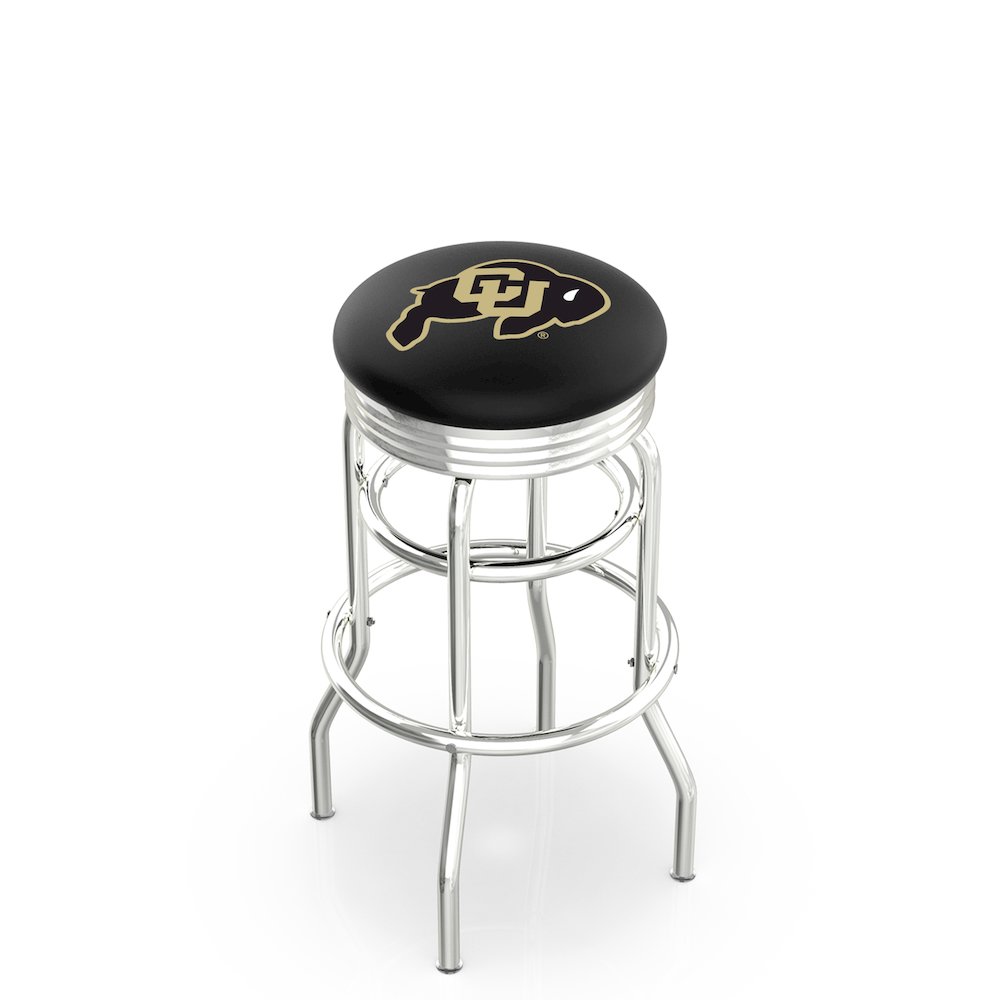 30" L7C3C - Chrome Double Ring Colorado Swivel Bar Stool with 2.5" Ribbed Accent Ring by Holland Bar Stool Company. Picture 1