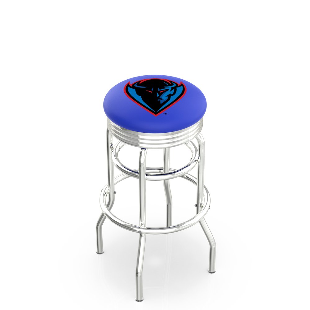 30" L7C3C - Chrome Double Ring DePaul Swivel Bar Stool with 2.5" Ribbed Accent Ring by Holland Bar Stool Company. Picture 1