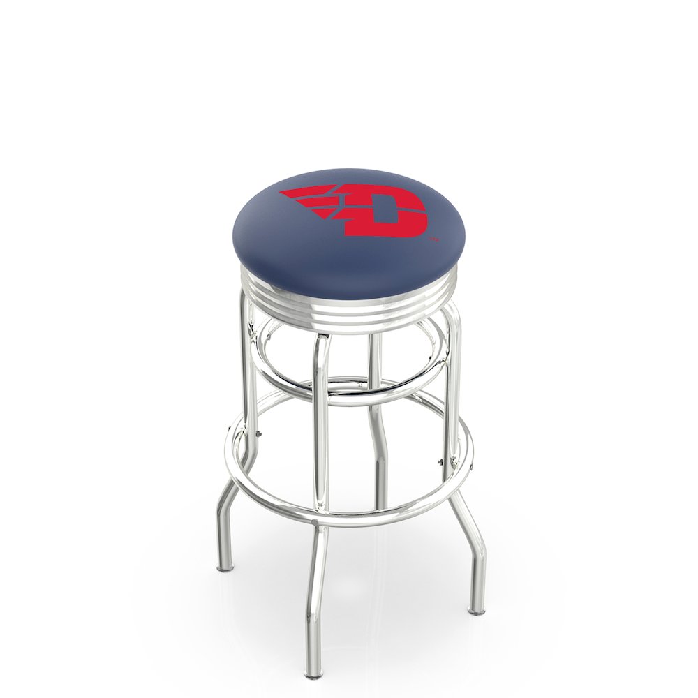 30" L7C3C - Chrome Double Ring University of Dayton Swivel Bar Stool with 2.5" Ribbed Accent Ring by Holland Bar Stool Company. Picture 1