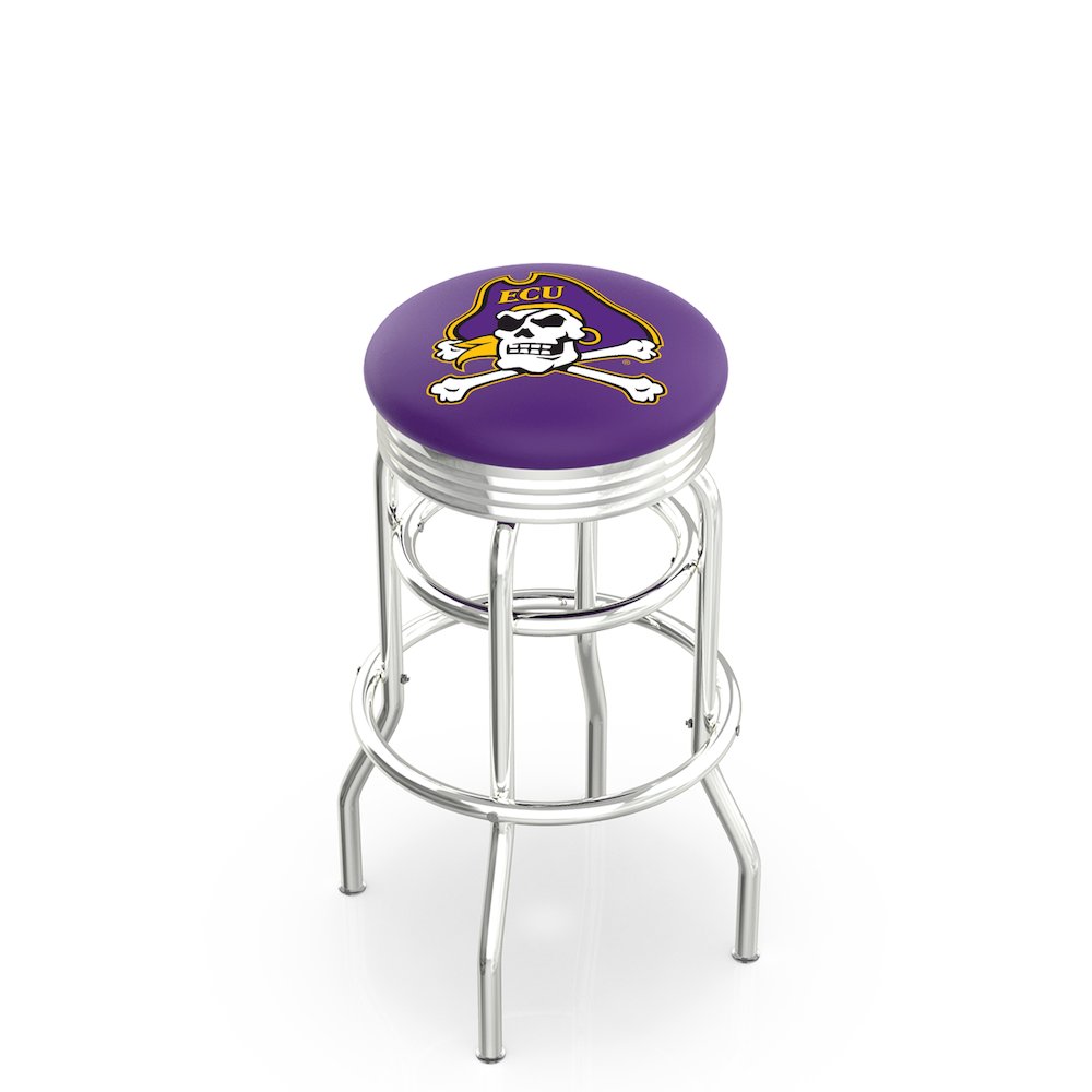 30" L7C3C - Chrome Double Ring East Carolina Swivel Bar Stool with 2.5" Ribbed Accent Ring by Holland Bar Stool Company. Picture 1
