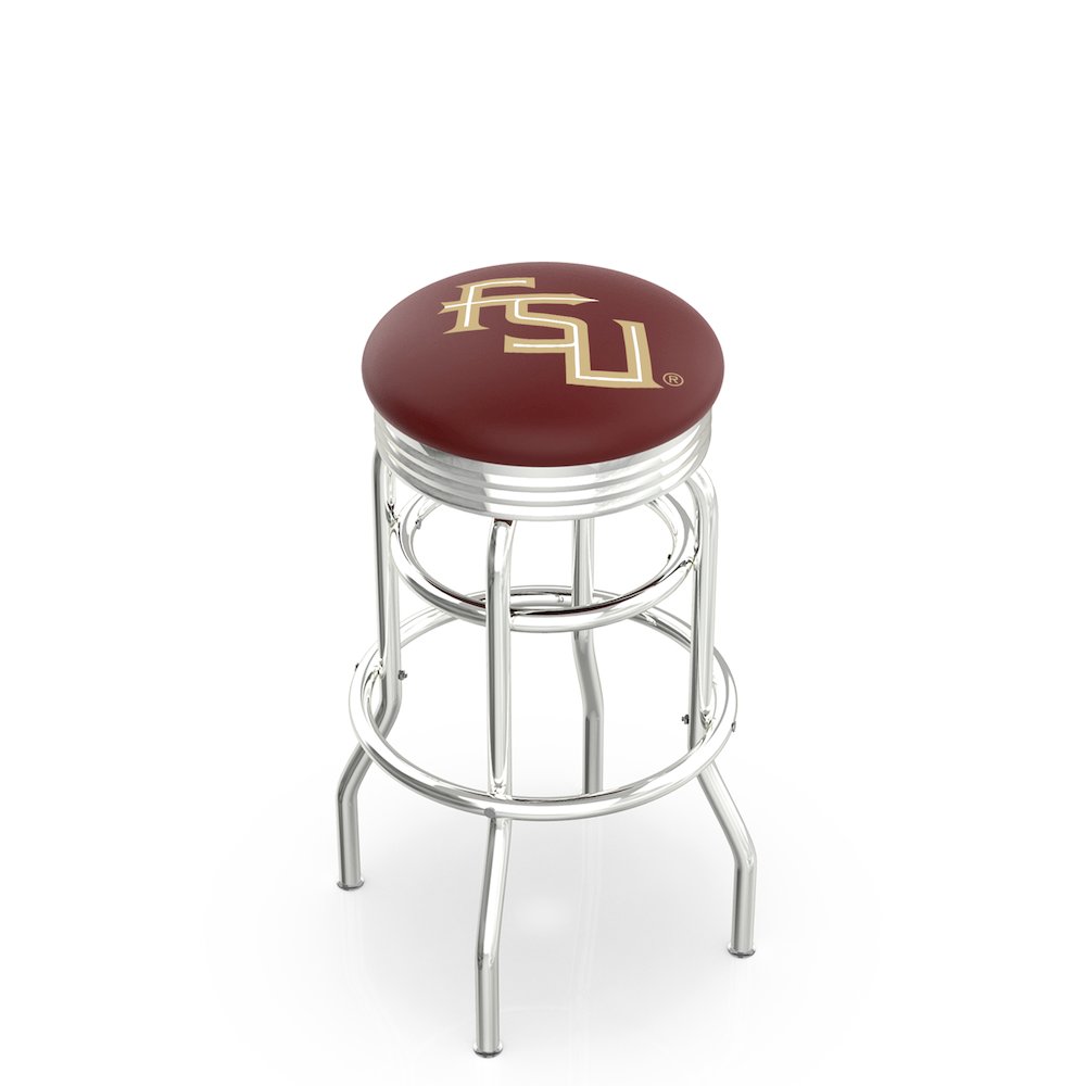 30" L7C3C - Chrome Double Ring Florida State (Script) Swivel Bar Stool with 2.5" Ribbed Accent Ring by Holland Bar Stool Company. Picture 1
