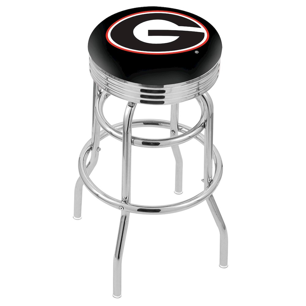 30" L7C3C - Chrome Double Ring Georgia "G" Swivel Bar Stool with 2.5" Ribbed Accent Ring by Holland Bar Stool Company. Picture 1