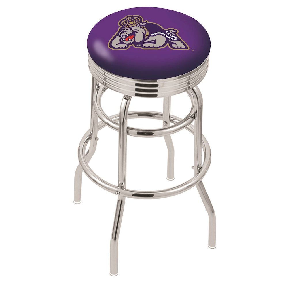 30" L7C3C - Chrome Double Ring James Madison Swivel Bar Stool with 2.5" Ribbed Accent Ring by Holland Bar Stool Company. Picture 1