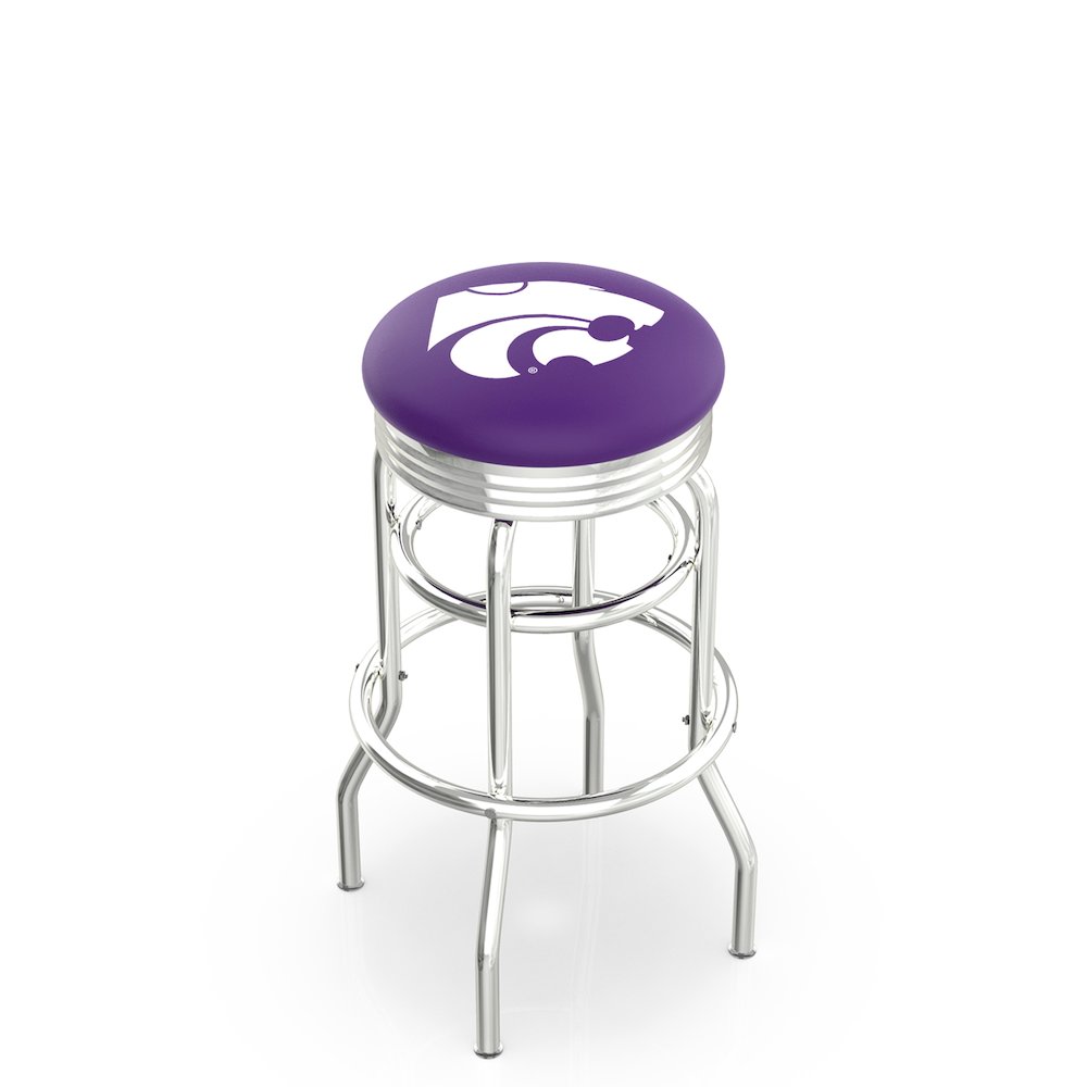 30" L7C3C - Chrome Double Ring Kansas State Swivel Bar Stool with 2.5" Ribbed Accent Ring by Holland Bar Stool Company. Picture 1