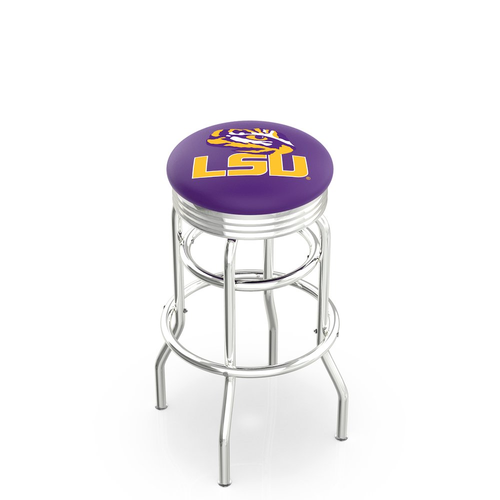30" L7C3C - Chrome Double Ring Louisiana State Swivel Bar Stool with 2.5" Ribbed Accent Ring by Holland Bar Stool Company. Picture 1