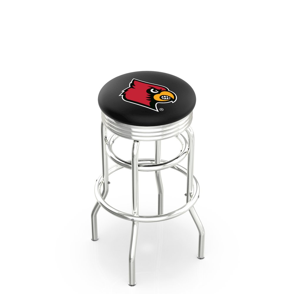30" L7C3C - Chrome Double Ring Louisville Swivel Bar Stool with 2.5" Ribbed Accent Ring by Holland Bar Stool Company. Picture 1