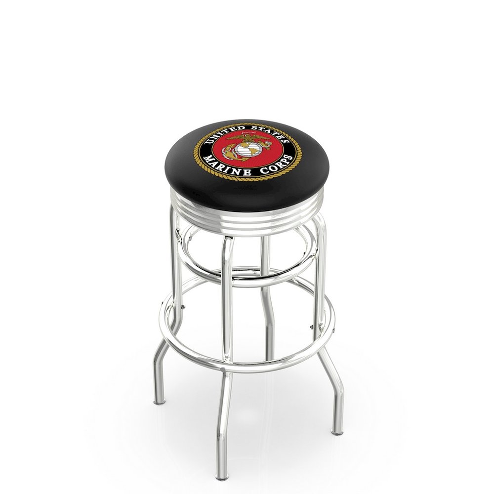 30" L7C3C - Chrome Double Ring U.S. Marines Swivel Bar Stool with 2.5" Ribbed Accent Ring by Holland Bar Stool Company. Picture 1