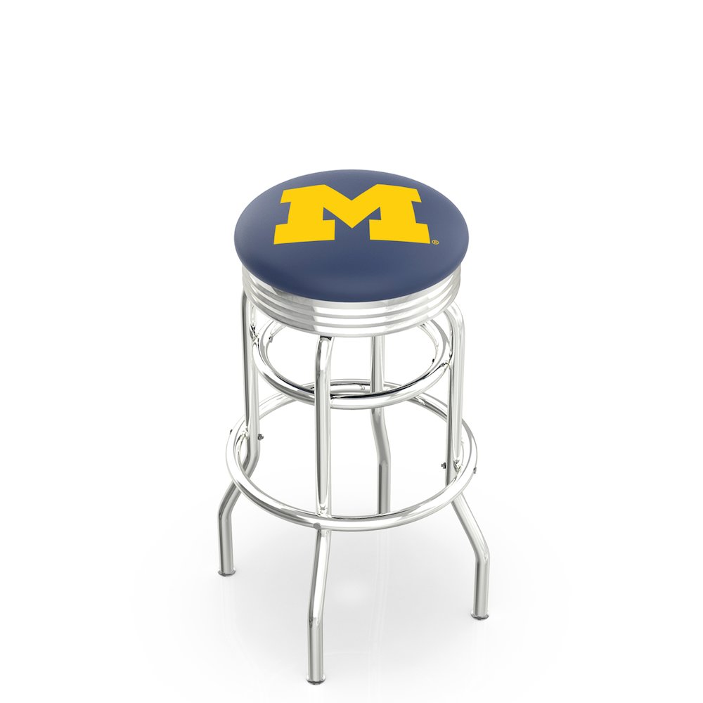 30" L7C3C - Chrome Double Ring Michigan Swivel Bar Stool with 2.5" Ribbed Accent Ring by Holland Bar Stool Company. Picture 1