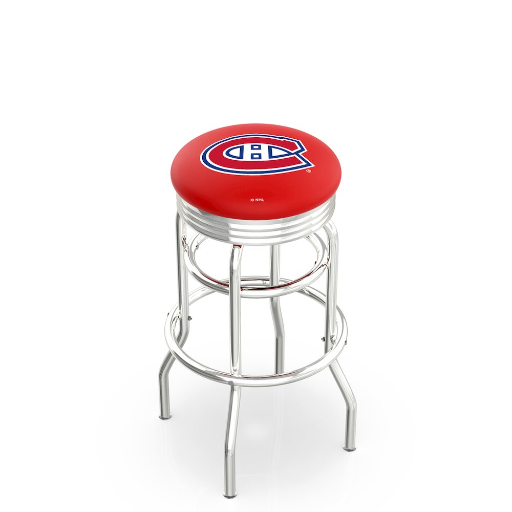 30" L7C3C - Chrome Double Ring Montreal Canadiens Swivel Bar Stool with 2.5" Ribbed Accent Ring by Holland Bar Stool Company. Picture 1