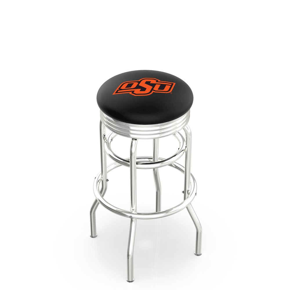 30" L7C3C - Chrome Double Ring Oklahoma State Swivel Bar Stool with 2.5" Ribbed Accent Ring by Holland Bar Stool Company. Picture 1