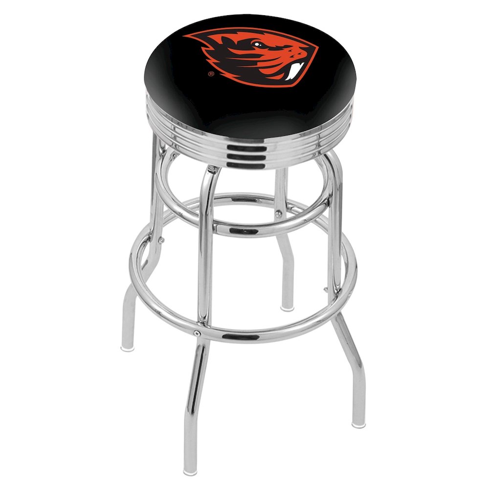 30" L7C3C - Chrome Double Ring Oregon State Swivel Bar Stool with 2.5" Ribbed Accent Ring by Holland Bar Stool Company. Picture 1
