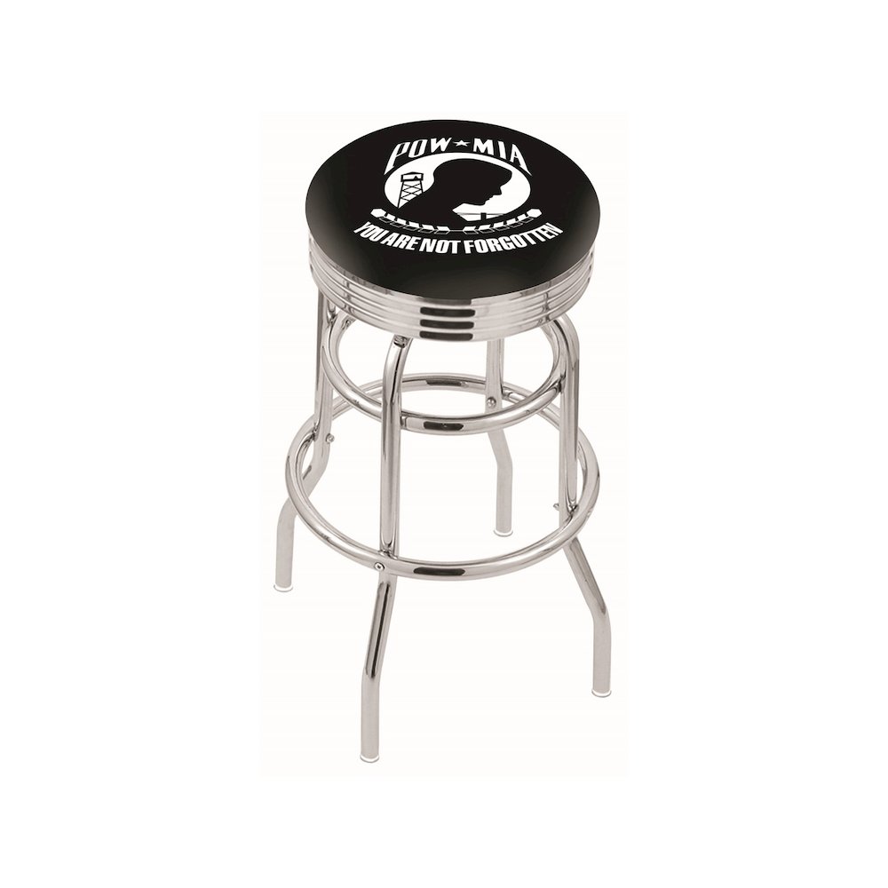 30" L7C3C - Chrome Double Ring POW/MIA Swivel Bar Stool with 2.5" Ribbed Accent Ring by Holland Bar Stool Company. Picture 1