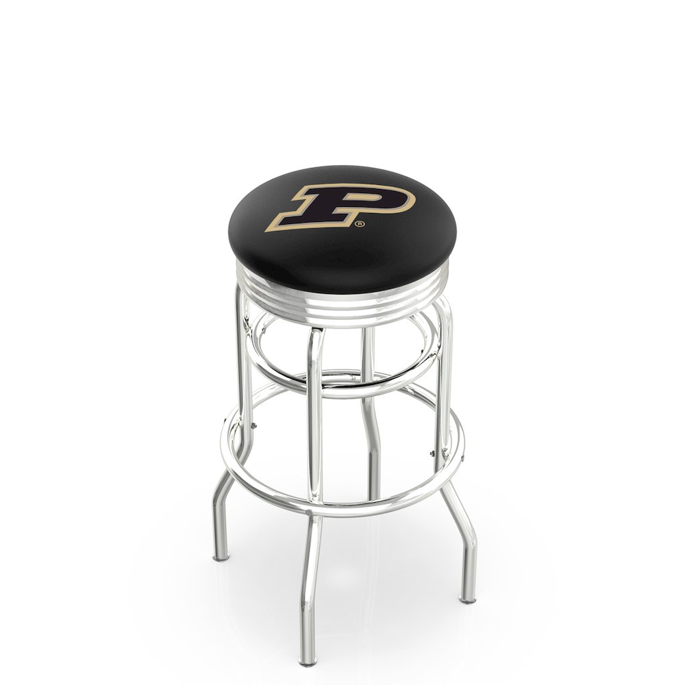 30" L7C3C - Chrome Double Ring Purdue Swivel Bar Stool with 2.5" Ribbed Accent Ring by Holland Bar Stool Company. Picture 1