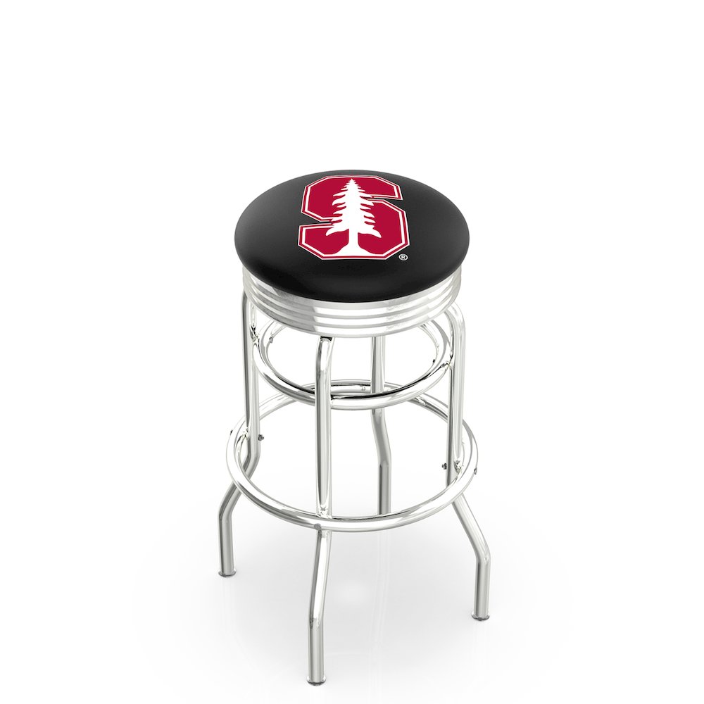 30" L7C3C - Chrome Double Ring Stanford Swivel Bar Stool with 2.5" Ribbed Accent Ring by Holland Bar Stool Company. Picture 1