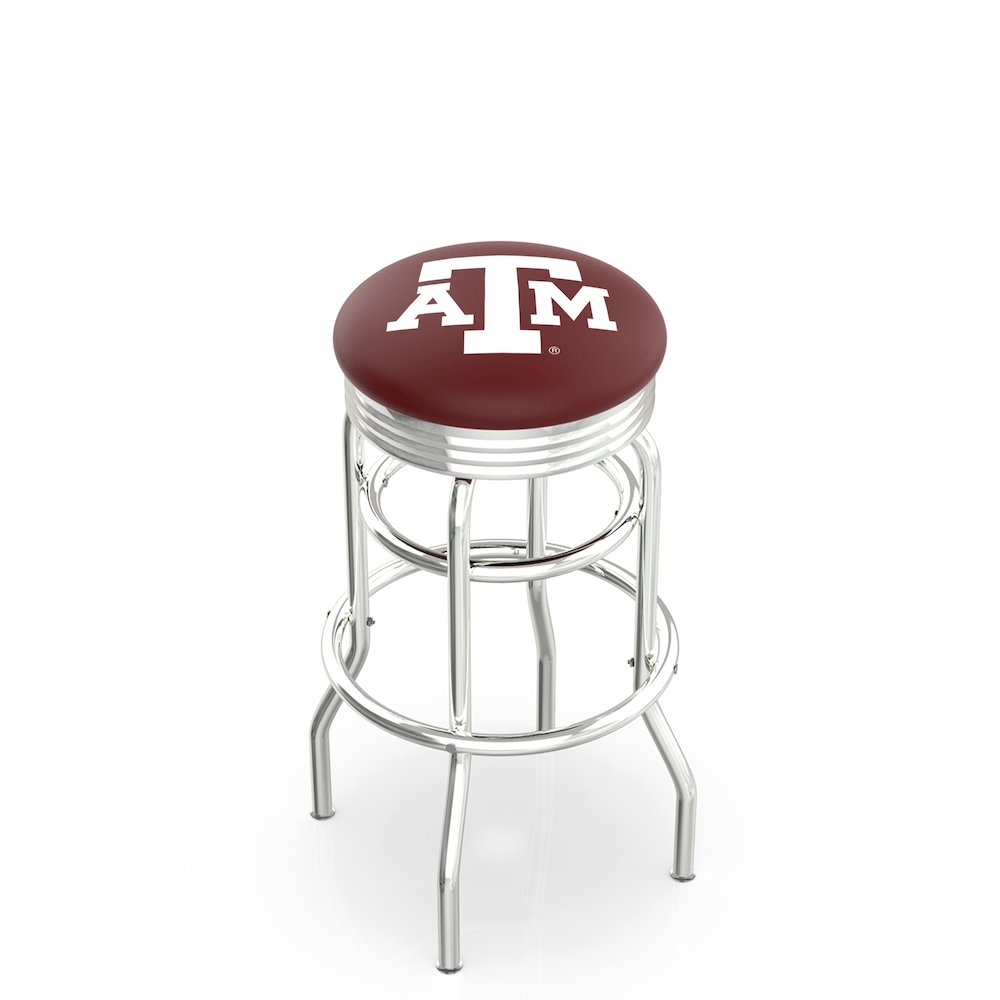 30" L7C3C - Chrome Double Ring Texas A&M Swivel Bar Stool with 2.5" Ribbed Accent Ring by Holland Bar Stool Company. Picture 1