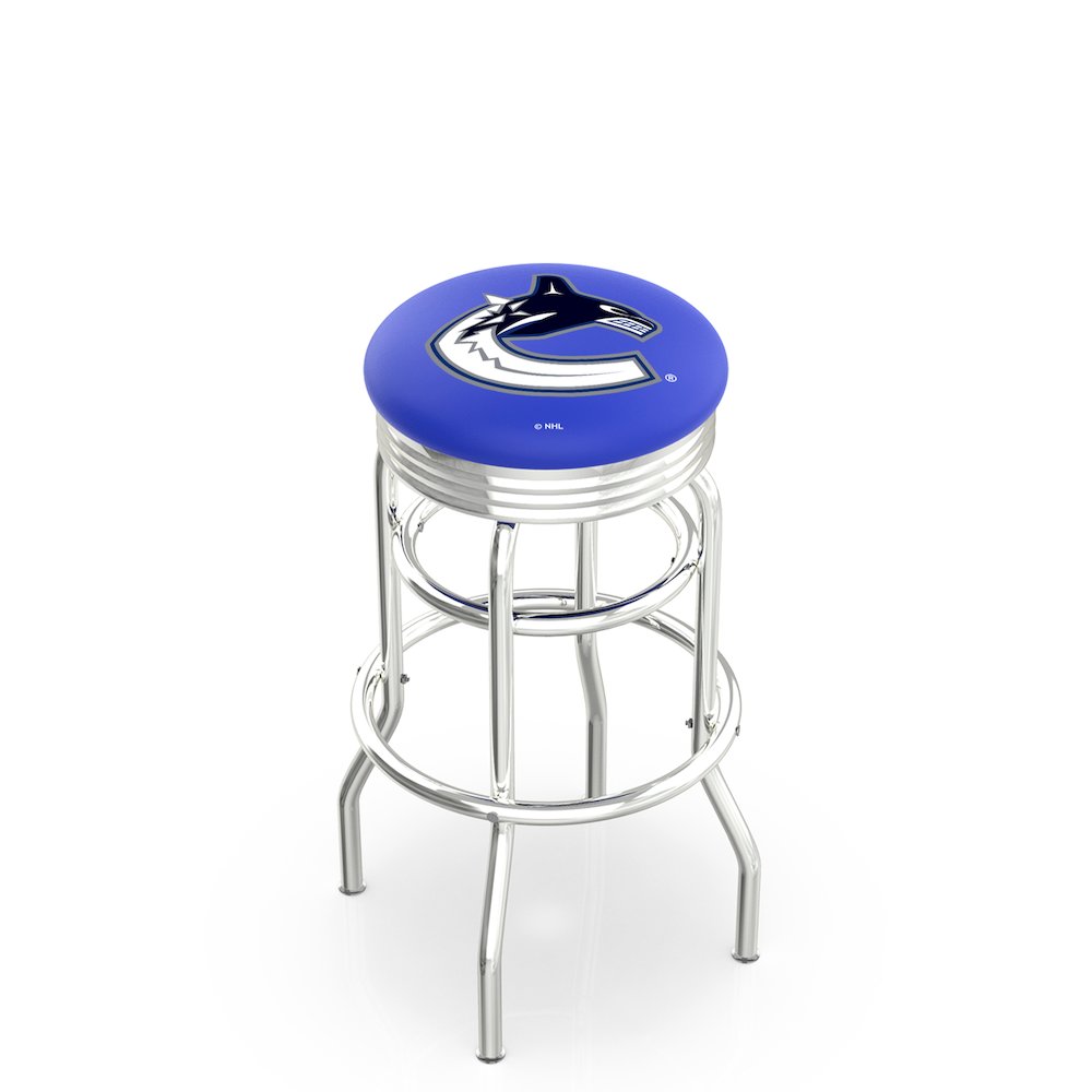 30" L7C3C - Chrome Double Ring Vancouver Canucks Swivel Bar Stool with 2.5" Ribbed Accent Ring by Holland Bar Stool Company. Picture 1