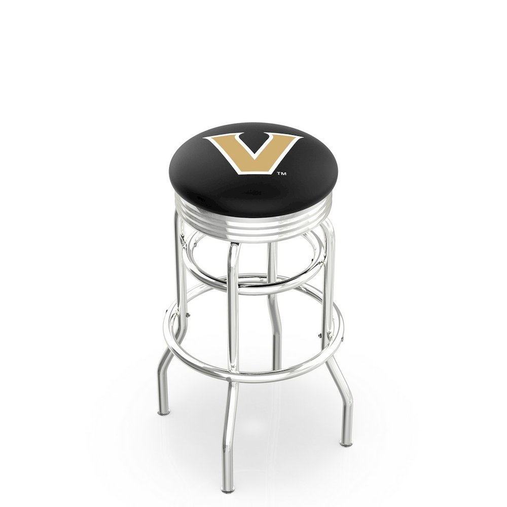30" L7C3C - Chrome Double Ring Vanderbilt Swivel Bar Stool with 2.5" Ribbed Accent Ring by Holland Bar Stool Company. Picture 1
