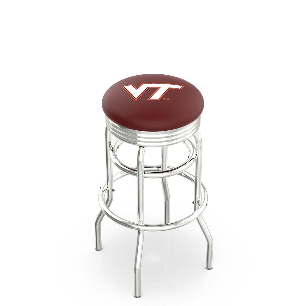 30" L7C3C - Chrome Double Ring Virginia Tech Swivel Bar Stool with 2.5" Ribbed Accent Ring by Holland Bar Stool Company. Picture 1