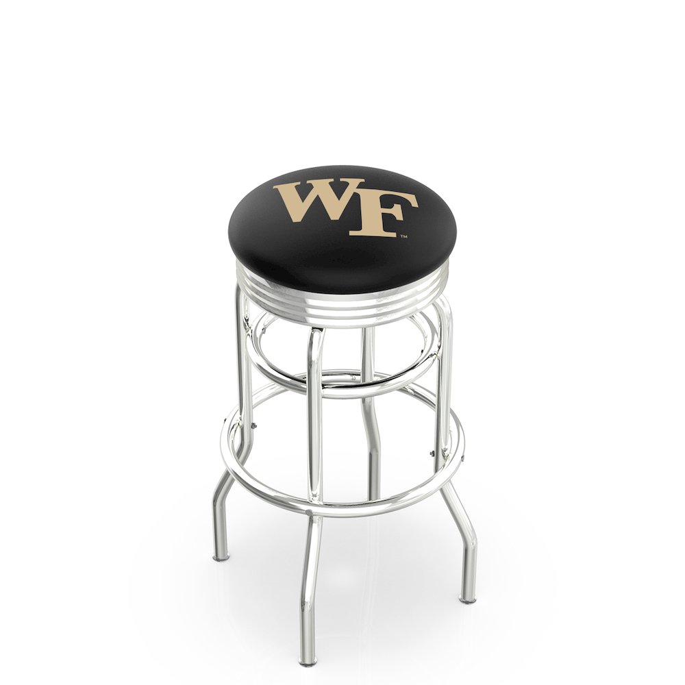 30" L7C3C - Chrome Double Ring Wake Forest Swivel Bar Stool with 2.5" Ribbed Accent Ring by Holland Bar Stool Company. Picture 1