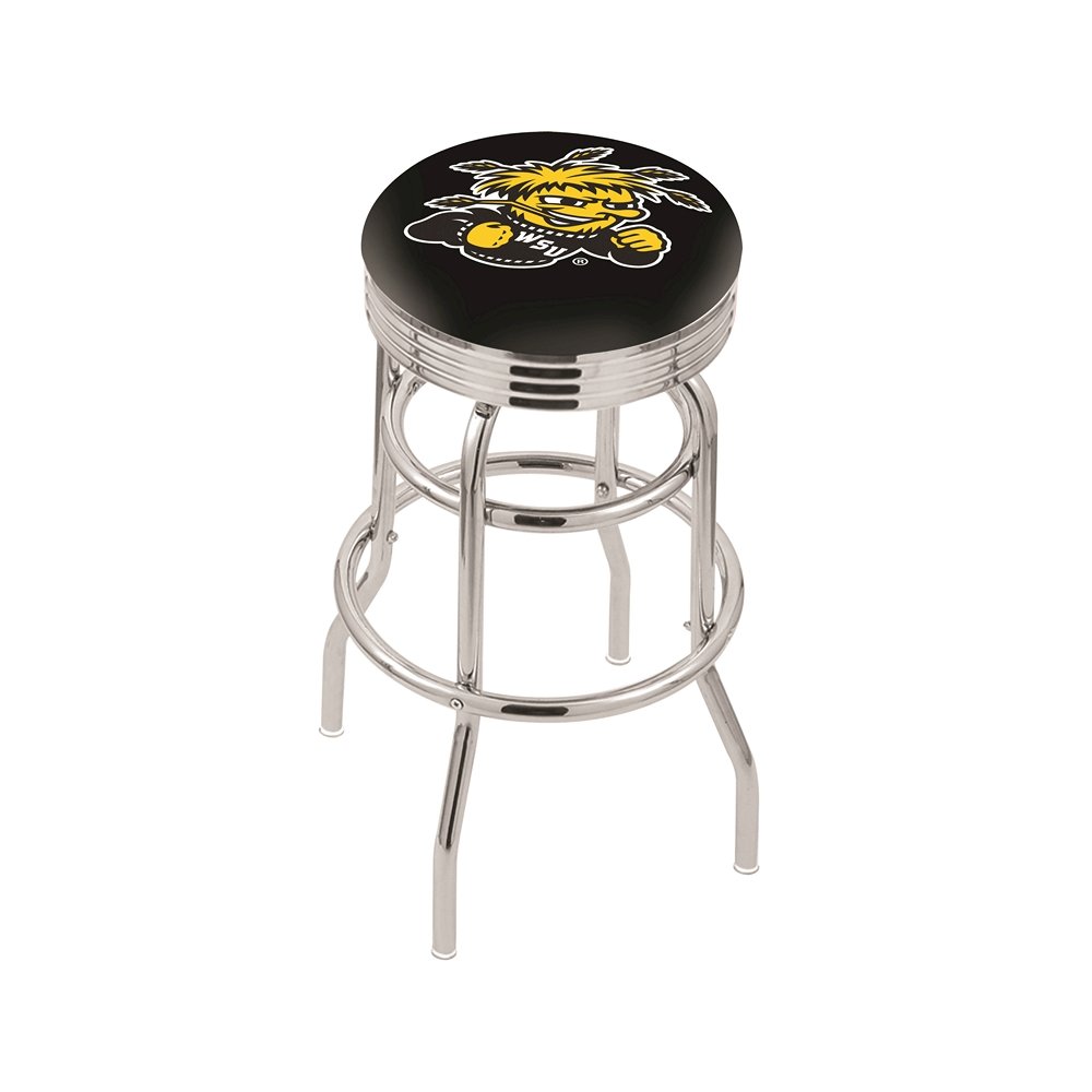 30" L7C3C - Chrome Double Ring Wichita State Swivel Bar Stool with 2.5" Ribbed Accent Ring by Holland Bar Stool Company. Picture 1