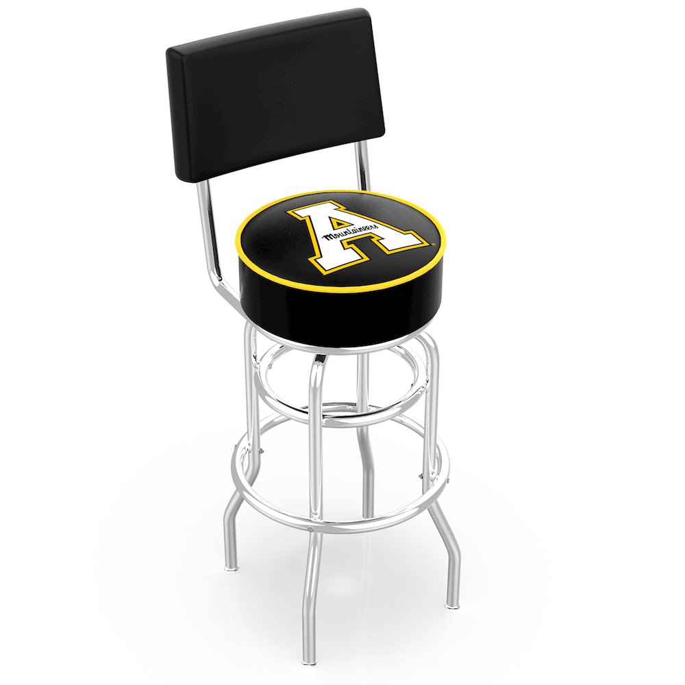 30" L7C4 - Chrome Double Ring Appalachian State Swivel Bar Stool with a Back by Holland Bar Stool Company. Picture 1
