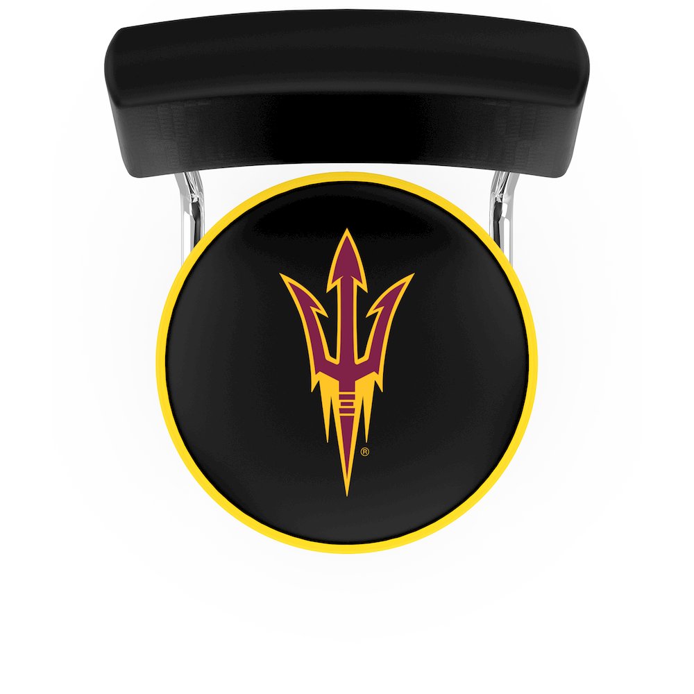 30" L7C4 - Chrome Double Ring Arizona State Swivel Bar Stool with a Back and Pitchfork Logo by Holland Bar Stool Company. Picture 2