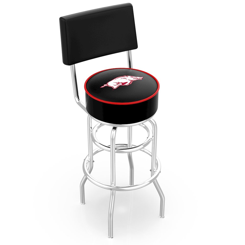 30" L7C4 - Chrome Double Ring Arkansas Swivel Bar Stool with a Back by Holland Bar Stool Company. Picture 1
