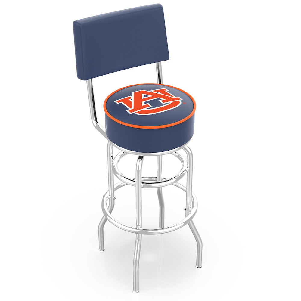 30" L7C4 - Chrome Double Ring Auburn Swivel Bar Stool with a Back by Holland Bar Stool Company. Picture 1