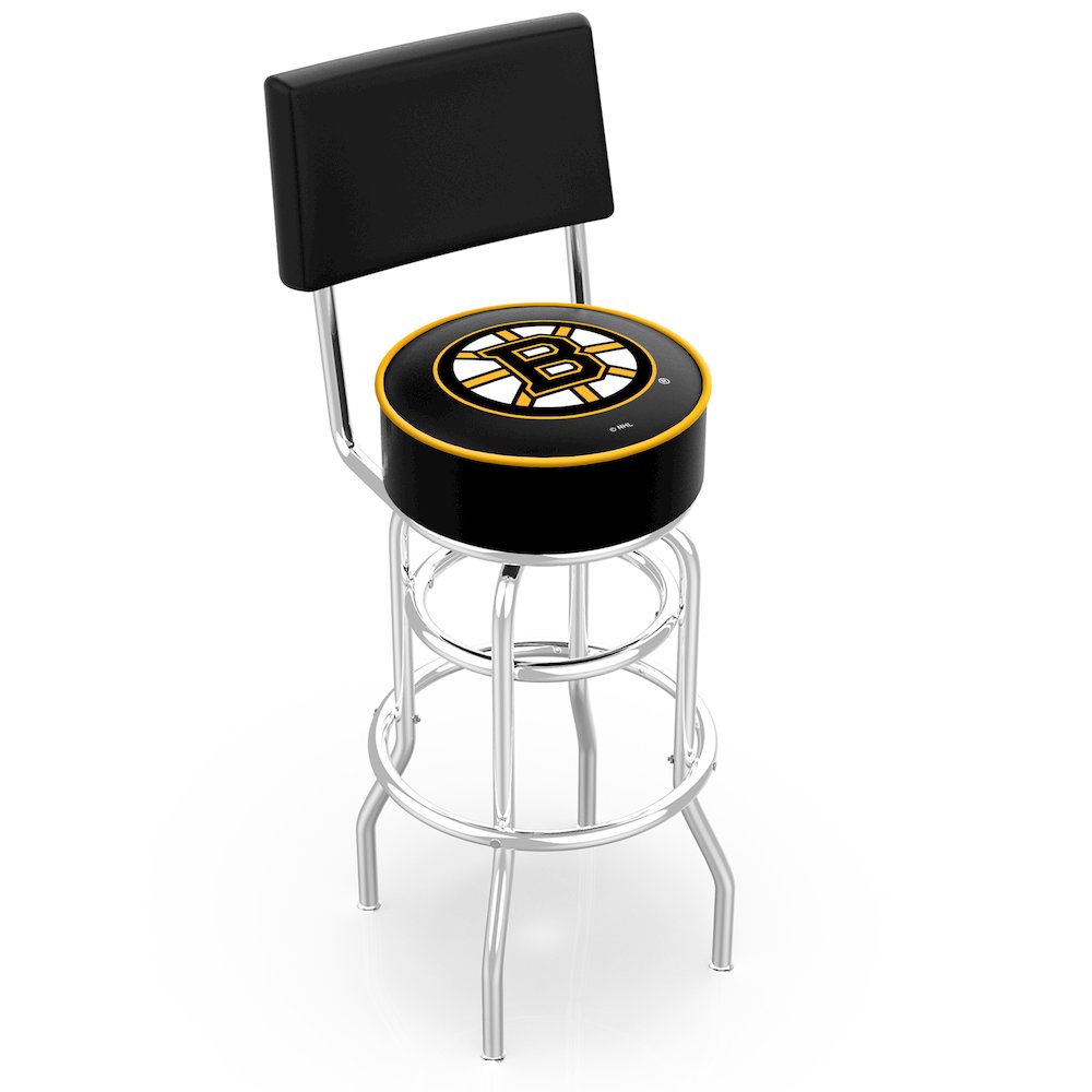 30" L7C4 - Chrome Double Ring Boston Bruins Swivel Bar Stool with a Back by Holland Bar Stool Company. Picture 1