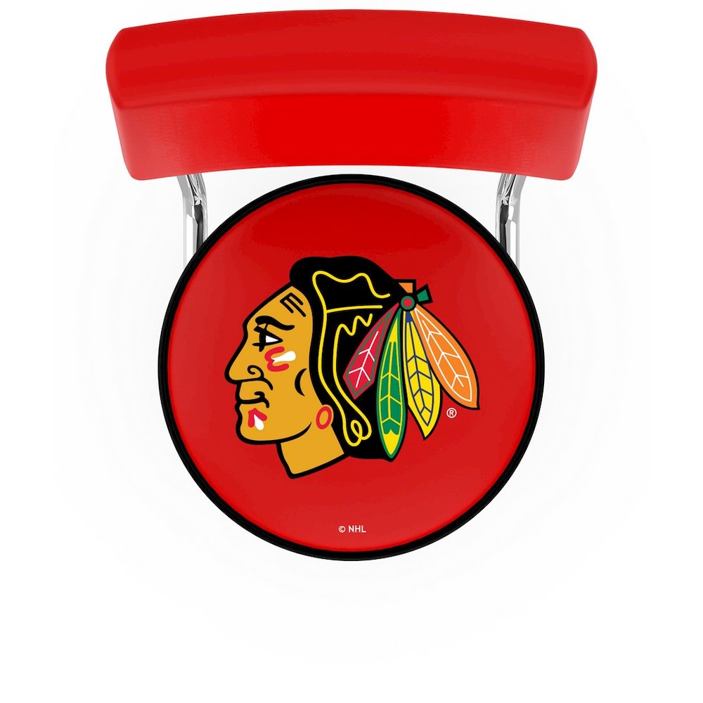 30" L7C4 - Chrome Double Ring Chicago Blackhawks Swivel Bar Stool with a Back by Holland Bar Stool Company. Picture 2