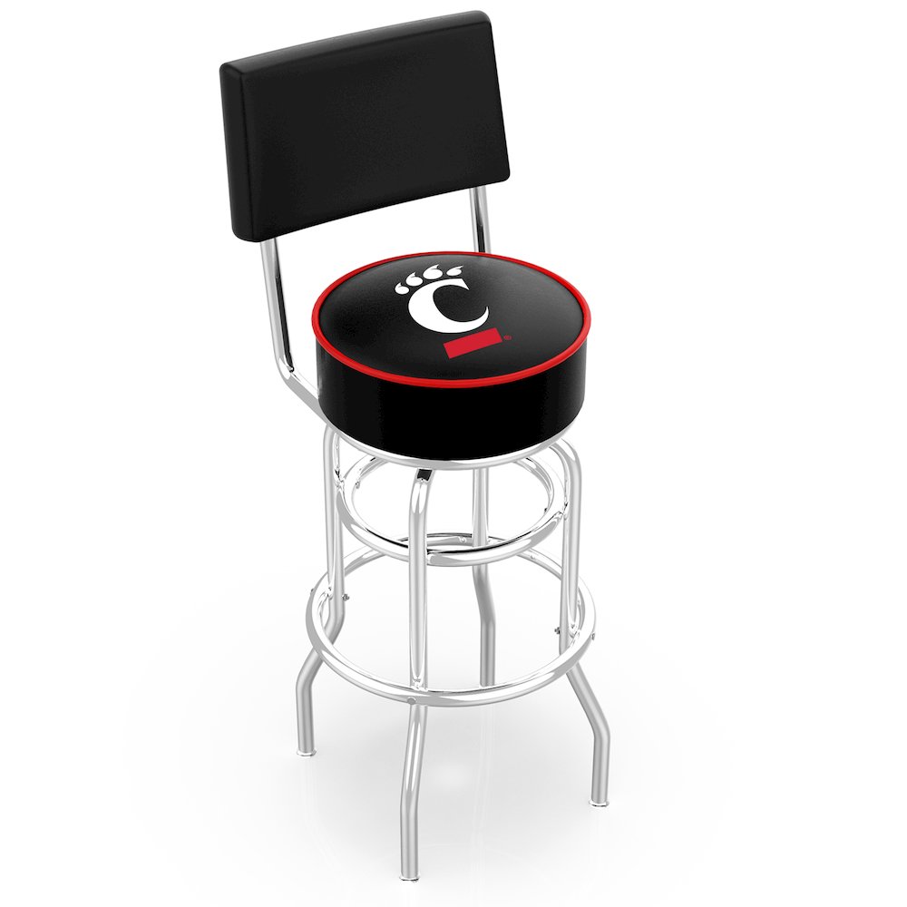 30" L7C4 - Chrome Double Ring Cincinnati Swivel Bar Stool with a Back by Holland Bar Stool Company. Picture 1
