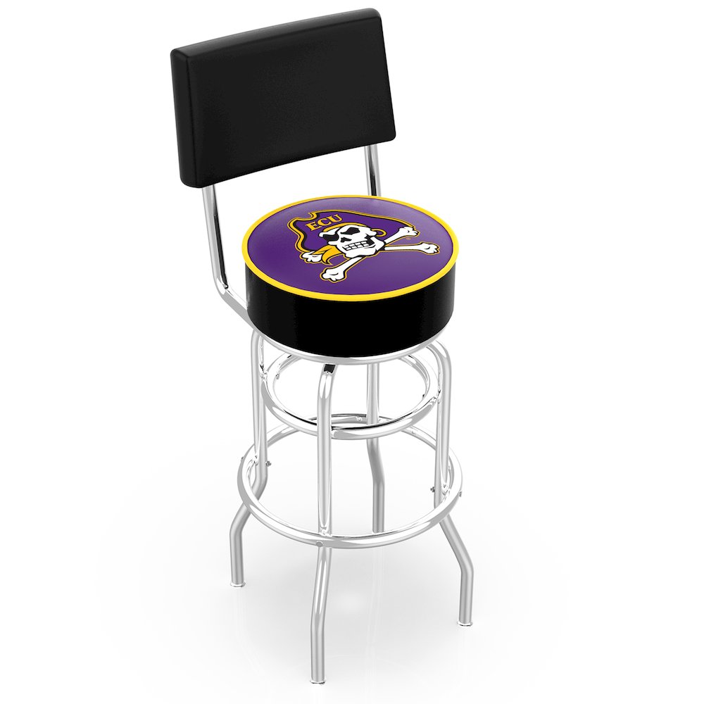 30" L7C4 - Chrome Double Ring East Carolina Swivel Bar Stool with a Back by Holland Bar Stool Company. Picture 1