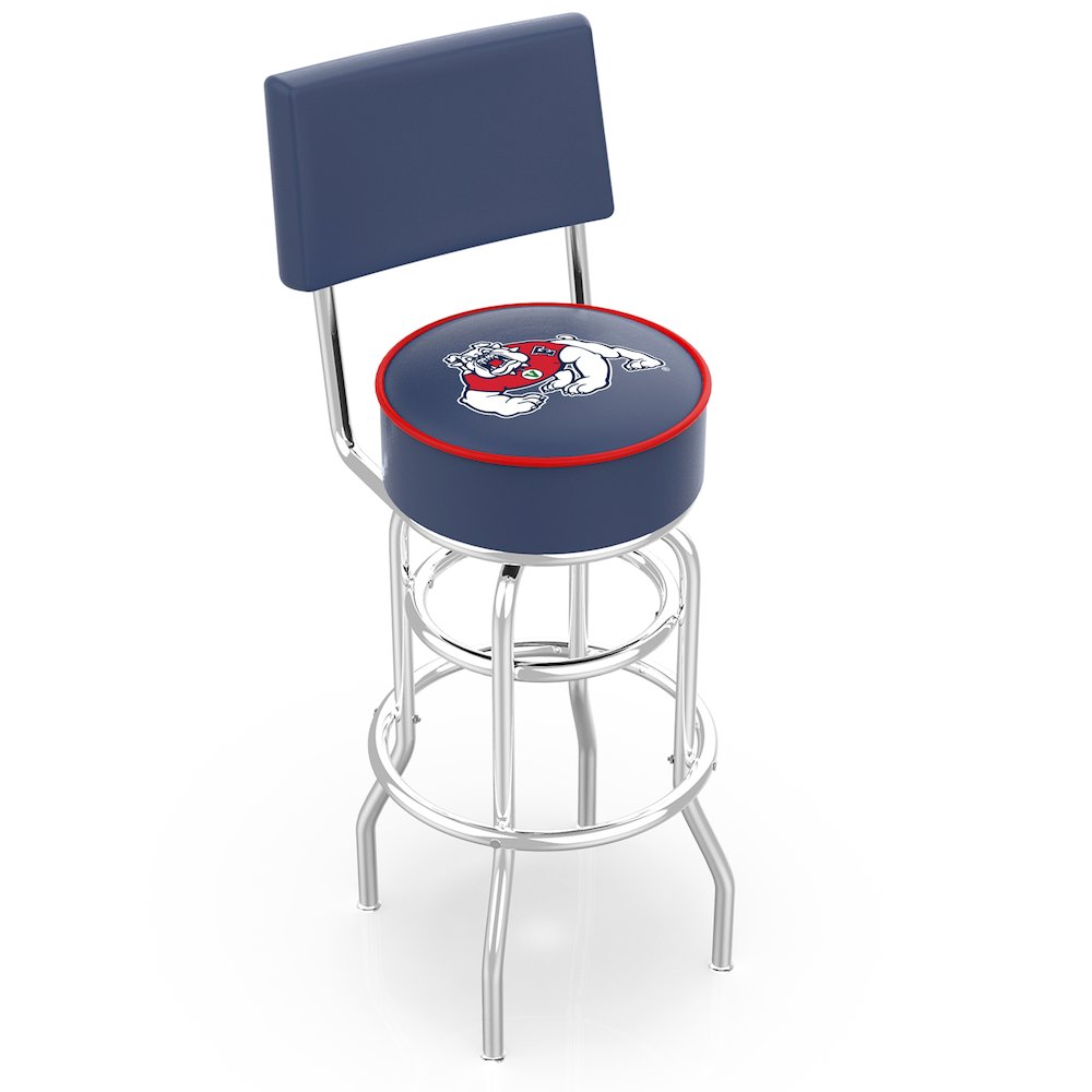 30" L7C4 - Chrome Double Ring Fresno State Swivel Bar Stool with a Back by Holland Bar Stool Company. Picture 1