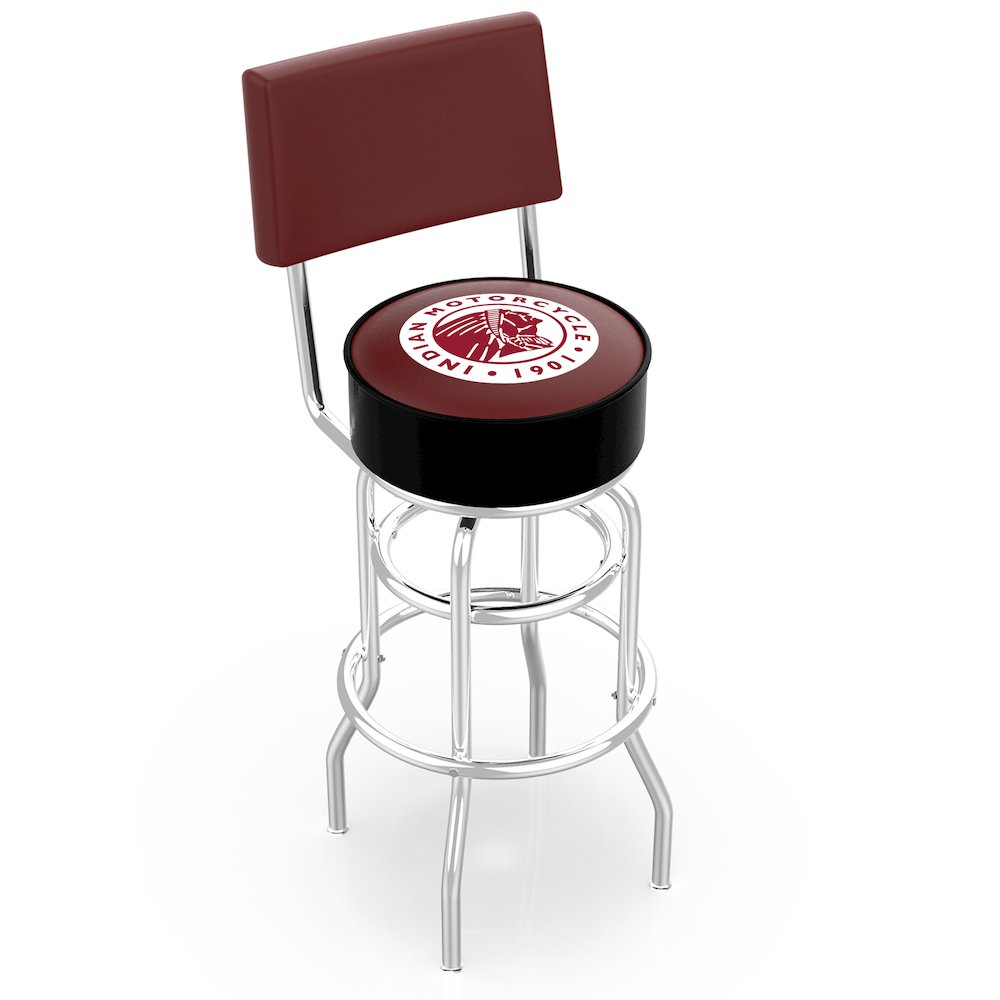30" L7C4 - Chrome Double Ring Indian Motorcycle Swivel Bar Stool with a Back by Holland Bar Stool Company. Picture 1