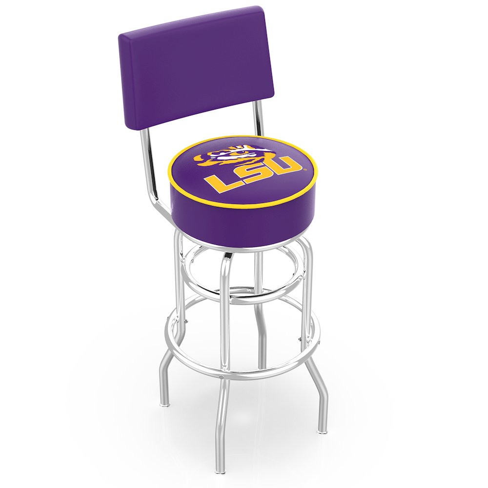 30" L7C4 - Chrome Double Ring Louisiana State Swivel Bar Stool with a Back by Holland Bar Stool Company. Picture 1