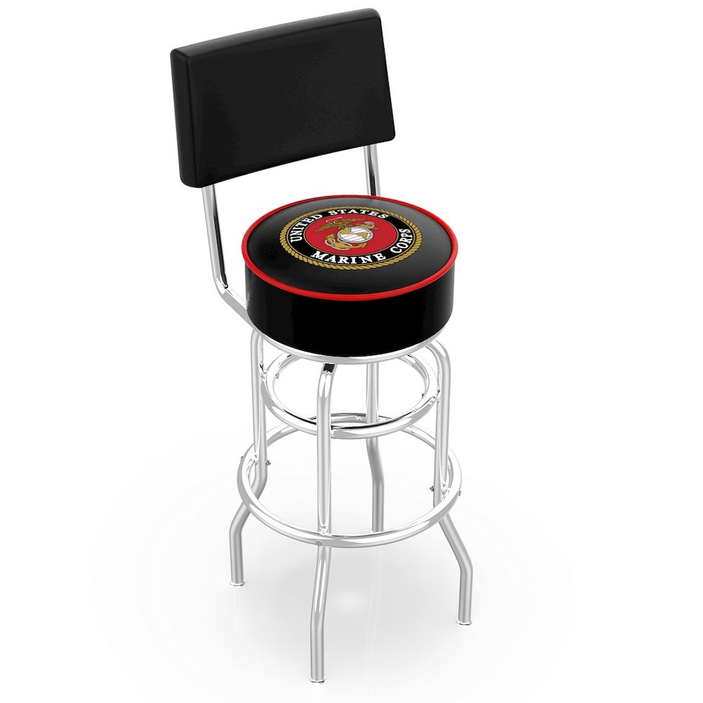 30" L7C4 - Chrome Double Ring U.S. Marines Swivel Bar Stool with a Back by Holland Bar Stool Company. Picture 1