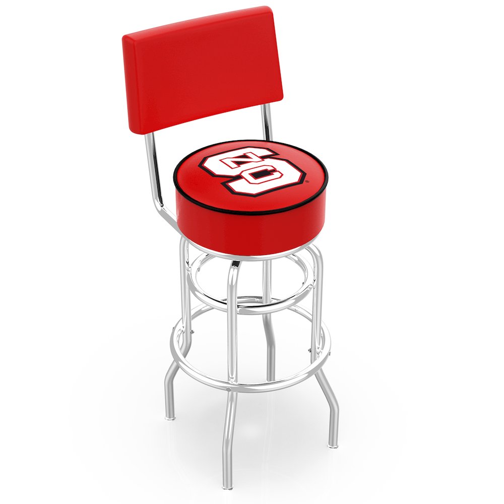 30" L7C4 - Chrome Double Ring North Carolina State Swivel Bar Stool with a Back by Holland Bar Stool Company. Picture 1
