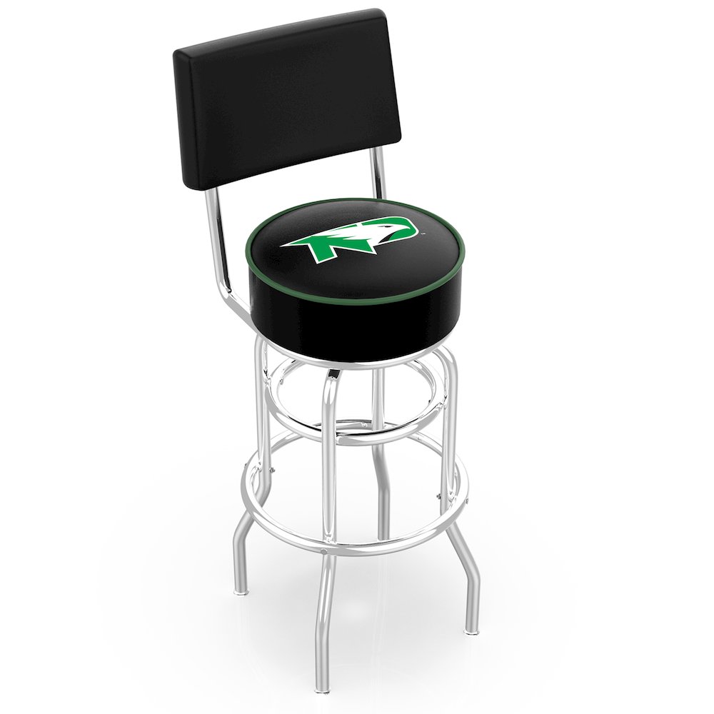 30" L7C4 - Chrome Double Ring North Dakota Swivel Bar Stool with a Back by Holland Bar Stool Company. Picture 1
