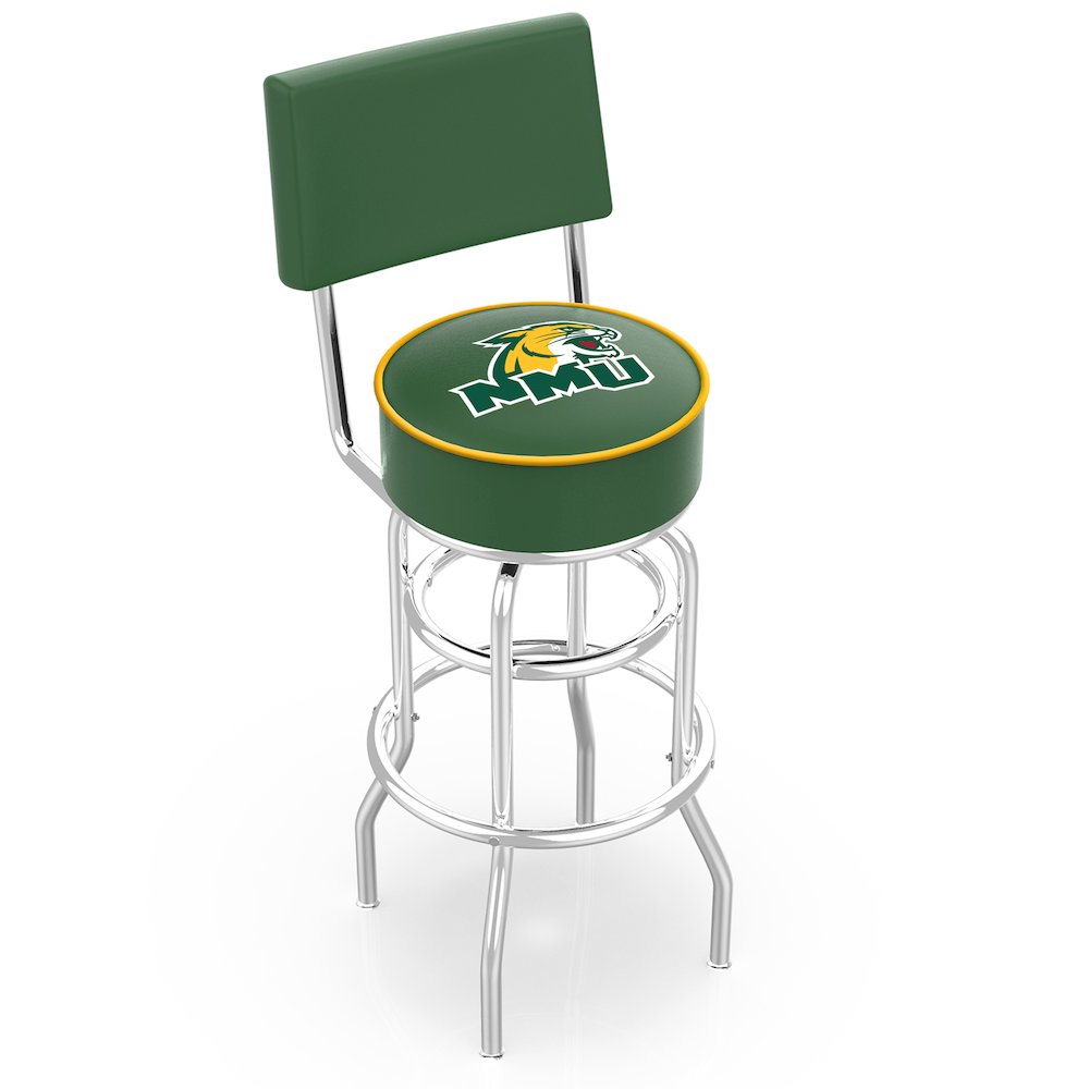 30" L7C4 - Chrome Double Ring Northern Michigan Swivel Bar Stool with a Back by Holland Bar Stool Company. Picture 1