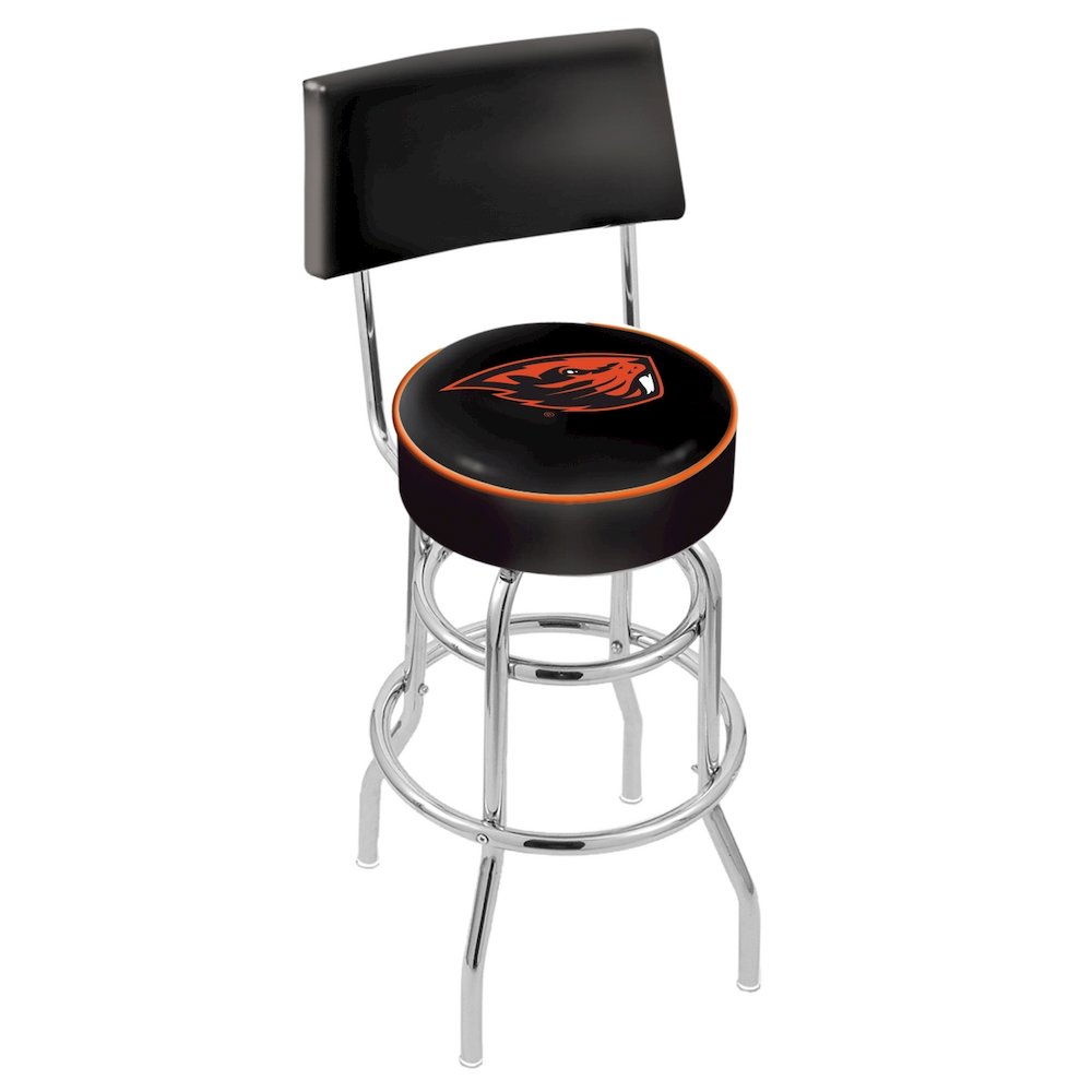 30" L7C4 - Chrome Double Ring Oregon State Swivel Bar Stool with a Back by Holland Bar Stool Company. Picture 1