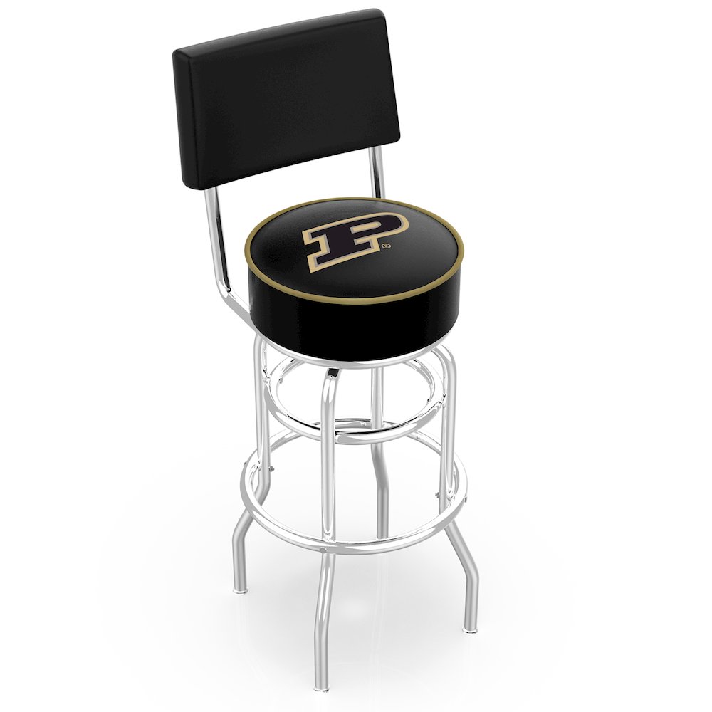 30" L7C4 - Chrome Double Ring Purdue Swivel Bar Stool with a Back by Holland Bar Stool Company. Picture 1