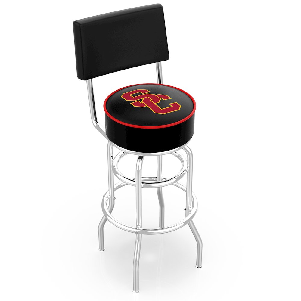 30" L7C4 - Chrome Double Ring USC Trojans Swivel Bar Stool with a Back by Holland Bar Stool Company. Picture 1