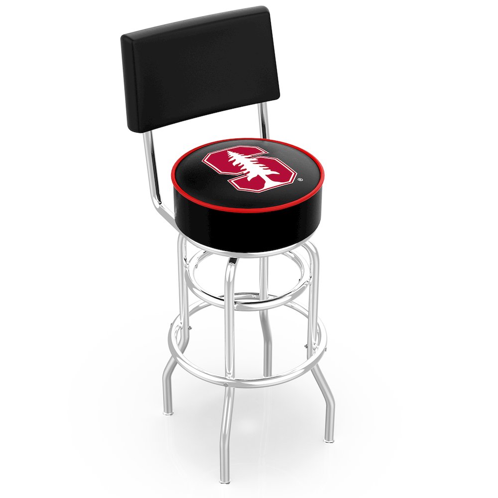 30" L7C4 - Chrome Double Ring Stanford Swivel Bar Stool with a Back by Holland Bar Stool Company. Picture 1