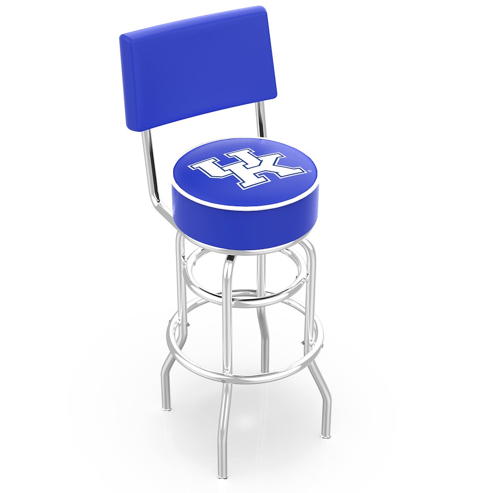 30" L7C4 - Chrome Double Ring Kentucky "UK" Swivel Bar Stool with a Back by Holland Bar Stool Company. Picture 1