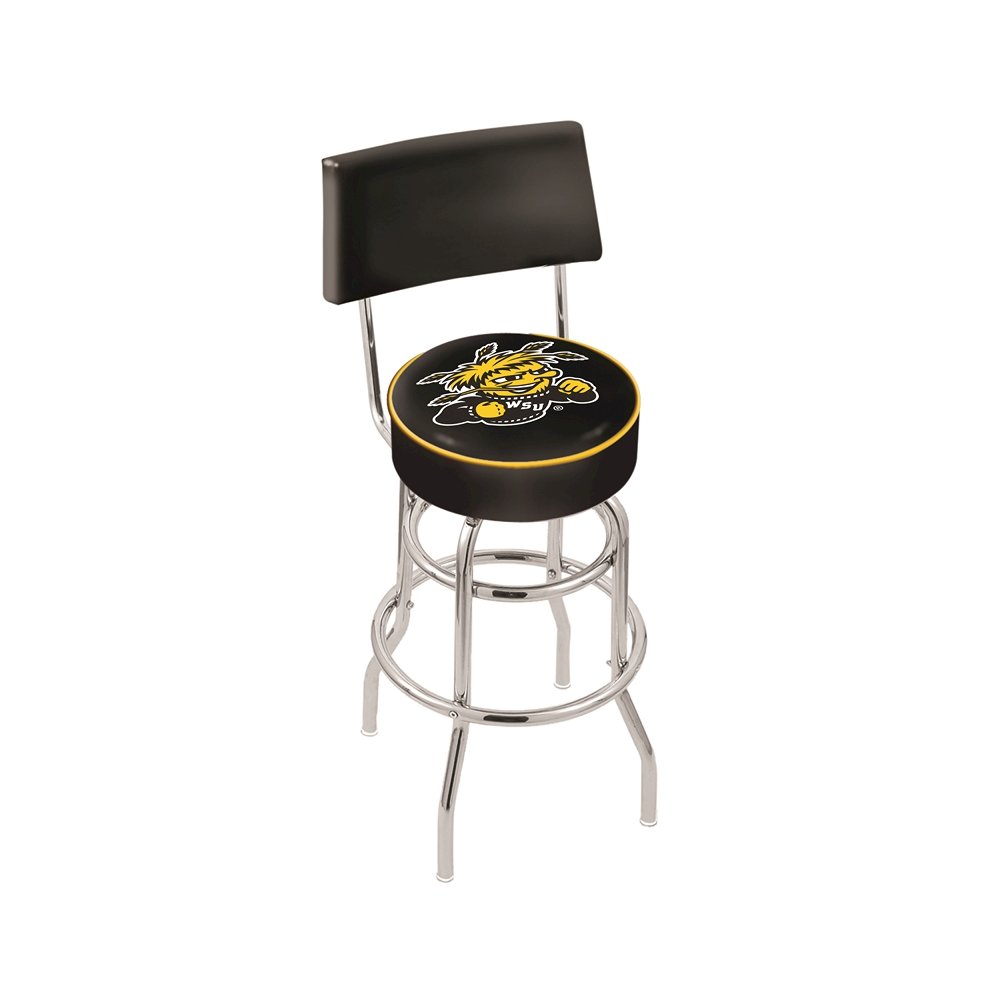 30" L7C4 - Chrome Double Ring Wichita State Swivel Bar Stool with a Back by Holland Bar Stool Company. Picture 1