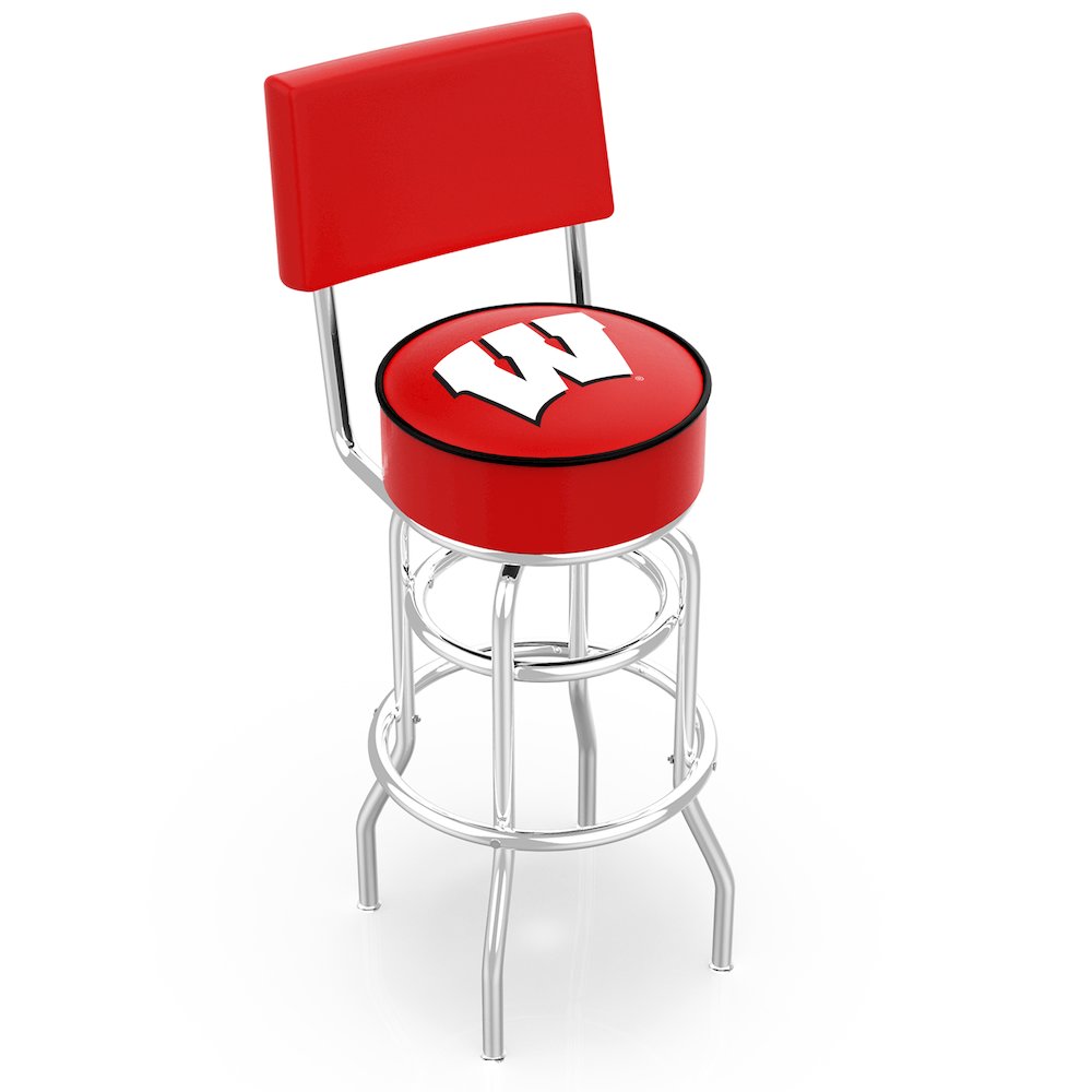 30" L7C4 - Chrome Double Ring Wisconsin "W" Swivel Bar Stool with a Back by Holland Bar Stool Company. Picture 1