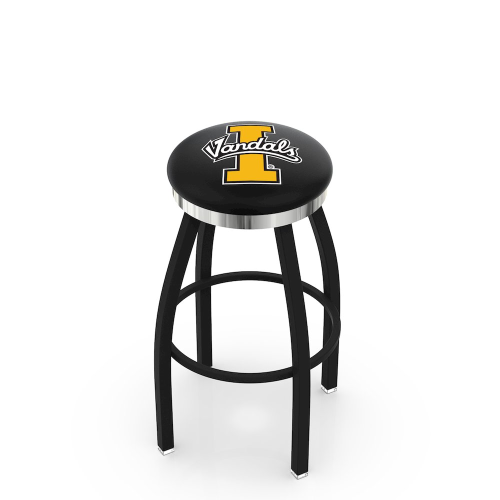 36" L8B2C - Black Wrinkle Idaho Swivel Bar Stool with Chrome Accent Ring by Holland Bar Stool Company. Picture 1